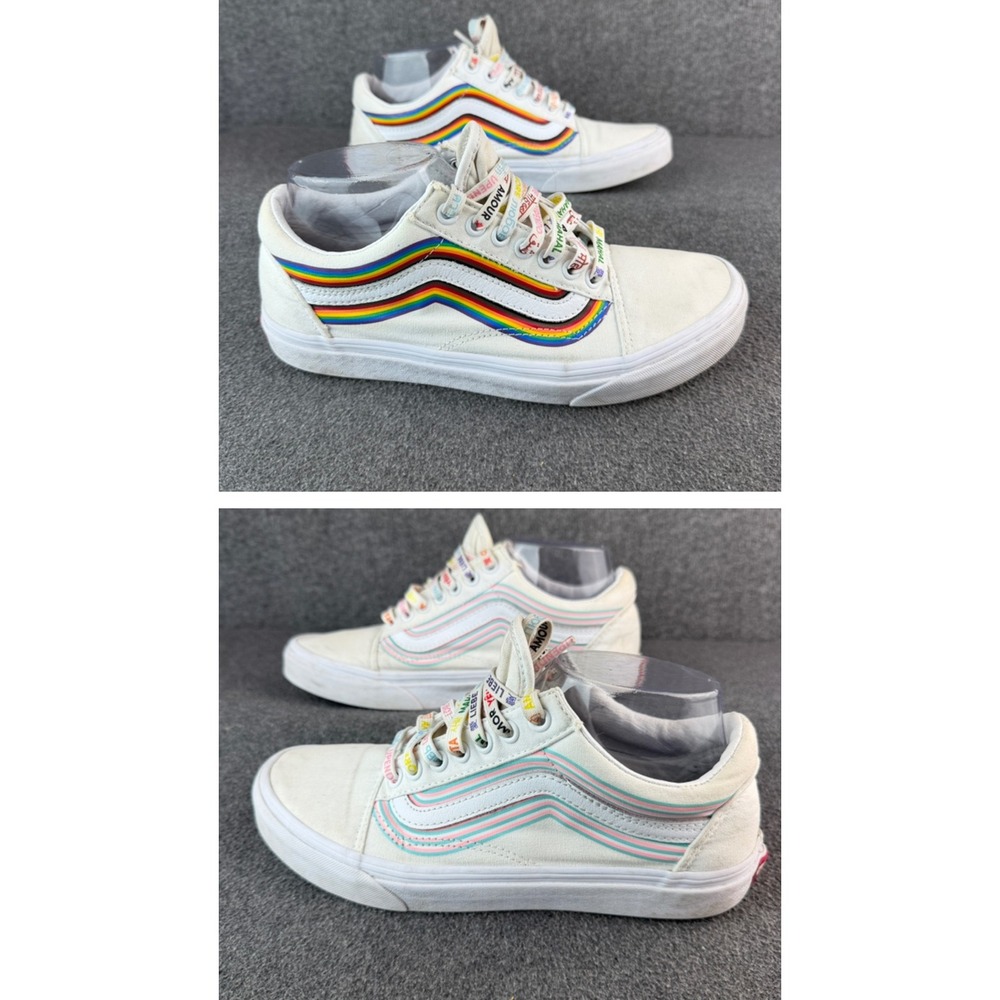 Vans Old Skool Pride Rainbow White Canvas Sneakers Womens 8.5